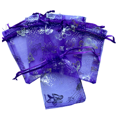 Organza zakje 7x9cm Vlinder Paars