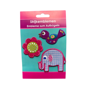 Strijkemblemen Olifant, Vogel, Bloem Strijkemblemen Olifant, Vogel, Bloem