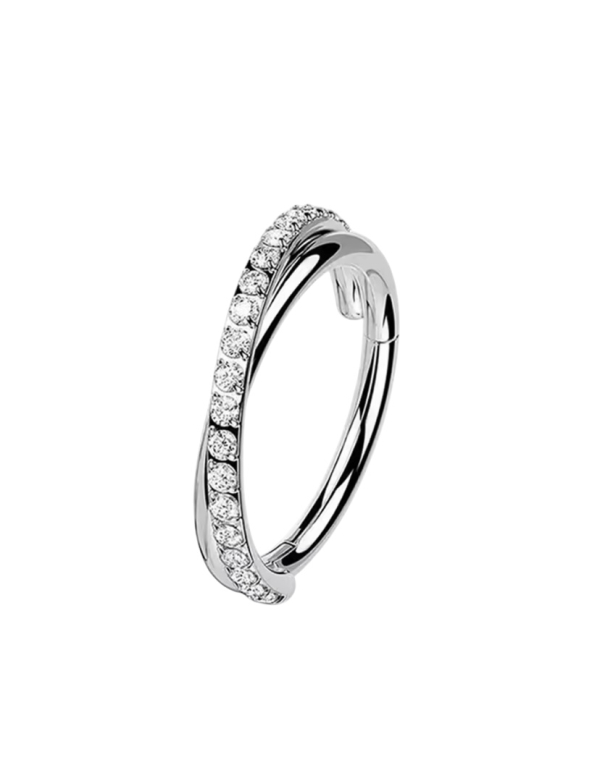Conch Piercing Ring Zilverkleurig met steentjes 12x1.2mm Conch Piercing Ring Zilverkleurig met steentjes 12x1.2mm