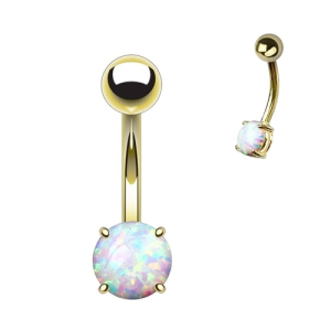 Navelpiercing Opal prong Wit Goudkleurig 10x1.6 Navelpiercing Opal prong Wit Goudkleurig 10x1.6