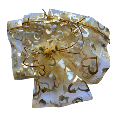 Organza zakje 10x12cm Hartjes Goud