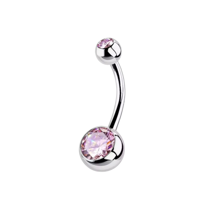 Navelpiercing Zilverkleurig Roze steen 1.6x5