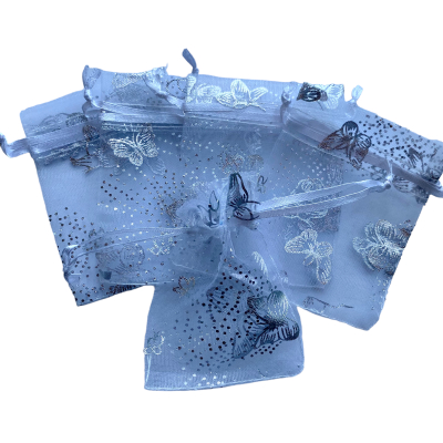 Organza zakje 7x9cm Vlinder Wit