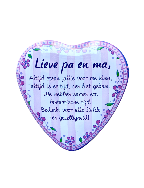 Blikje met tekst Hart, Lieve Pa en Ma