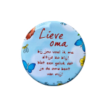 Blikje met tekst rond Blauw, Lieve Oma