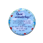 Blikje met tekst rond Blauw, Onze vriendschap