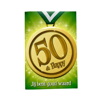 Verjaardagskaart met button 50 & Happy