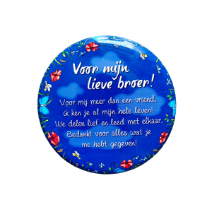 Blikje met tekst rond Blauw, Voor mijn lieve broer