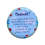Blikje met tekst rond Blauw, Bedankt