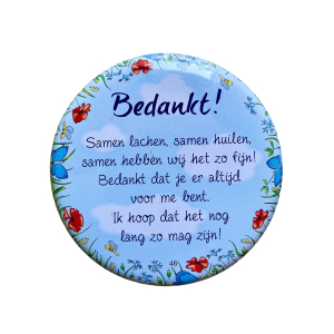 Blikje met tekst rond Blauw, Bedankt Blikje met tekst rond Blauw, Bedankt