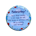 Blikje met tekst rond Blauw, Beterschap