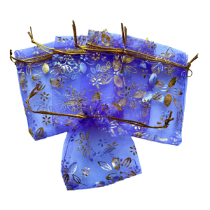 Organza zakje 7x9cm Bloemen Paars Goud