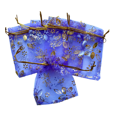 Organza zakje 7x9cm Bloemen Paars Goud