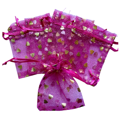 Organza zakje 7x9cm Hartjes klein Fuchsia