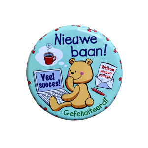 Blikje met tekst beertjes, Nieuwe baan Blikje met tekst beertjes, Nieuwe baan