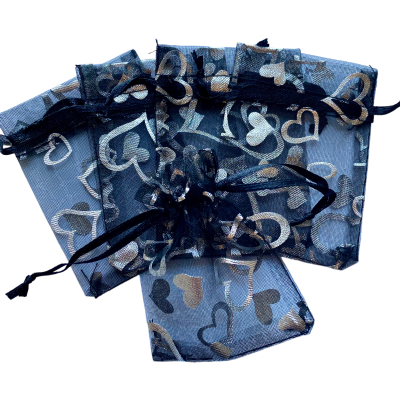 Organza zakje 7x9cm Hartjes Zwart