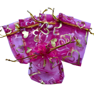 Organza zakje 7x9cm Hartjes Fuchsia