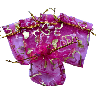 Organza zakje 7x9cm Hartjes Fuchsia