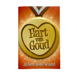 Wenskaart met Button Hart van Goud Wenskaart met Button Hart van Goud
