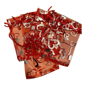 Organza zakje 10x12cm Hartjes Rood