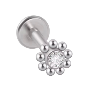 Labret Piercing Zilverkleurig Bloem met steentje 6x1.2 Labret Piercing Zilverkleurig Bloem met steentje 6x1.2