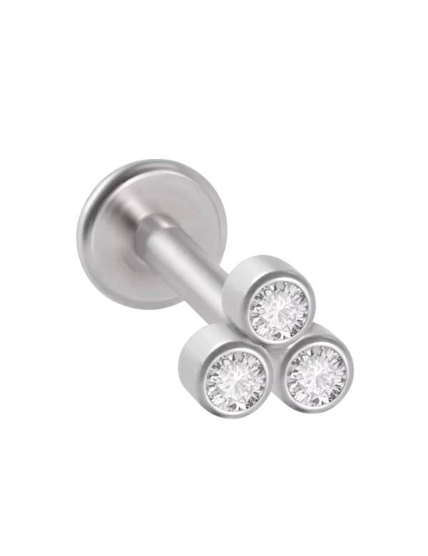 Labret Piercing Zilverkleurig 3 steentjes 6x1.2