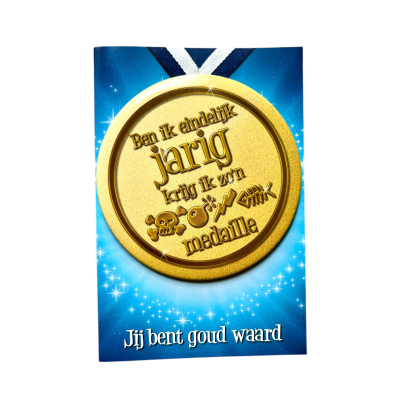 Verjaardagskaart met Button, Jij bent goud waard
