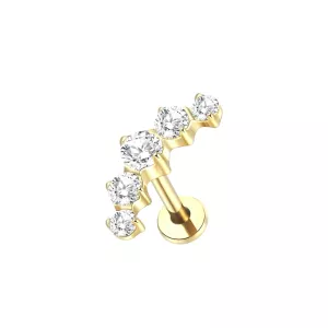Labret Piercing, Steentjes, Goudkleurig, 8x1.2