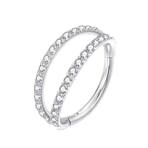 Piercing Ring dubbel met steentjes Zilverkleurig 10x1.2