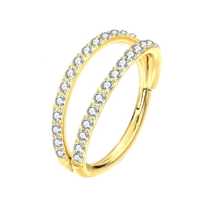 Piercing Ring dubbel met steentjes Goudkleurig 10x1.2