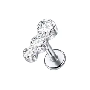Labret Piercing Zilverkleurig 3 Steentjes 8x1.2