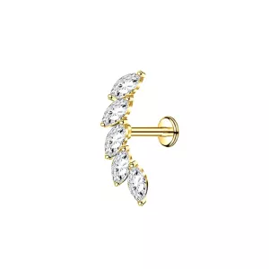 Labret Piercing Blaadjes Goudkleurig met steentjes 8x1.2 Labret Piercing Blaadjes Goudkleurig met steentjes 8x1.2