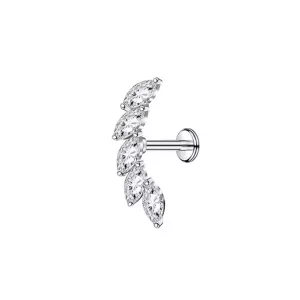 Labret Piercing Blaadjes Zilverkleurig met steentjes 8x1.2 Labret Piercing Blaadjes Zilverkleurig met steentjes 8x1.2