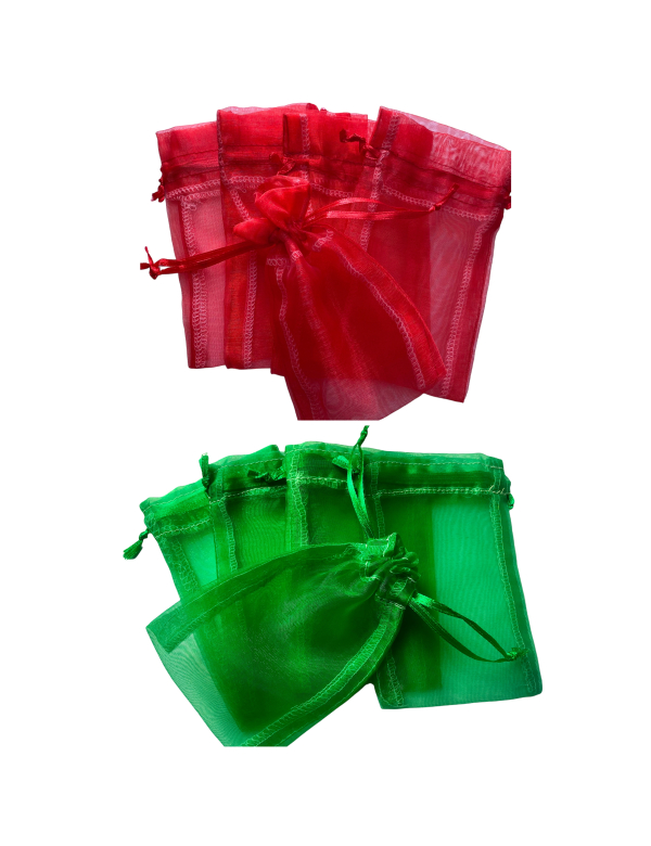 Organza zakje 8,5x13cm in rood en groen