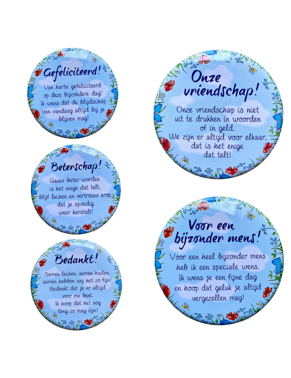 Blikjes met tekst Rond Blauw