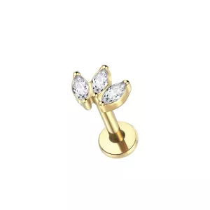 Labret Piercing Goudkleurig met 3 steentjes 6x1.2 Labret Piercing Goudkleurig met 3 steentjes 6x1.2