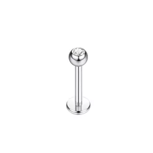 Labret Piercing Zilverkleurig met steentje 8x1.2