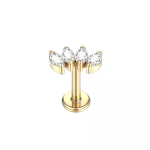 Labret Piercing Goudkleurig met 4 steentjes 8mmx1.2