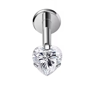 Labret Piercing Zilverkleurig Hart steentje 8x1.2