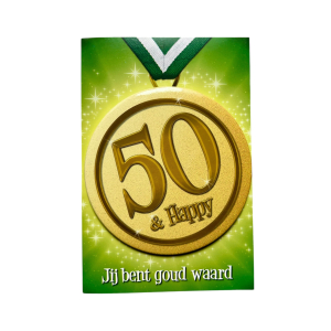 Verjaardagskaart met button 50 & Happy