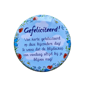 Blikje met Tekst Gefeliciteerd