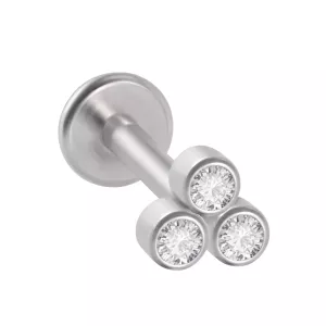 Labret Piercing Zilverkleurig 3 steentjes 6x1.2