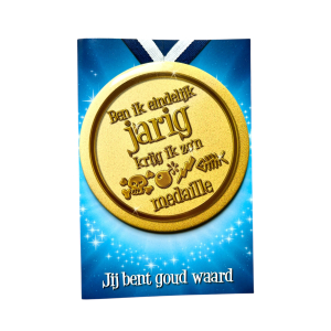 Verjaardagskaart met Button, Jij bent goud waard